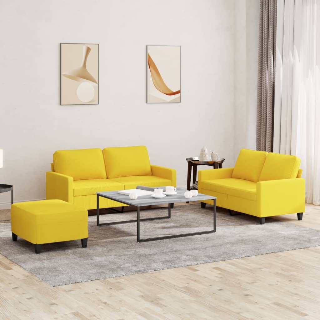 Ensemble de canapés 3 pcs avec coussins Jaune clair Tissu Canapés vidaXL   