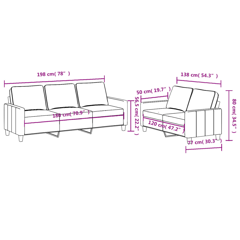 Ensemble de canapés 2 pcs avec coussins Gris clair Tissu Canapés vidaXL   