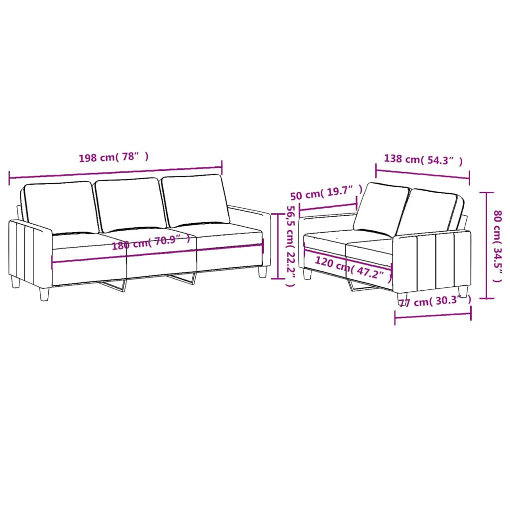 Ensemble de canapés 2 pcs avec coussins Marron Tissu Canapés vidaXL   