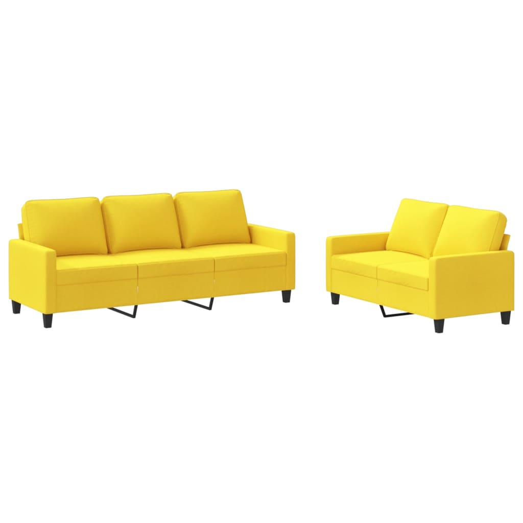 Ensemble de canapés 2 pcs avec coussins Jaune clair Tissu Canapés vidaXL   