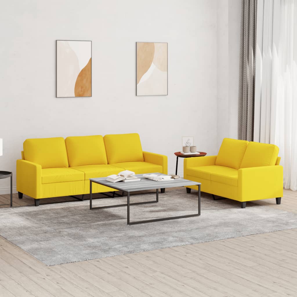 Ensemble de canapés 2 pcs avec coussins Jaune clair Tissu Canapés vidaXL   