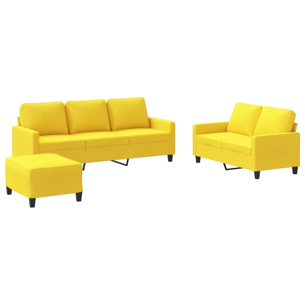 Ensemble de canapés 3 pcs avec coussins Jaune clair Tissu Canapés vidaXL   