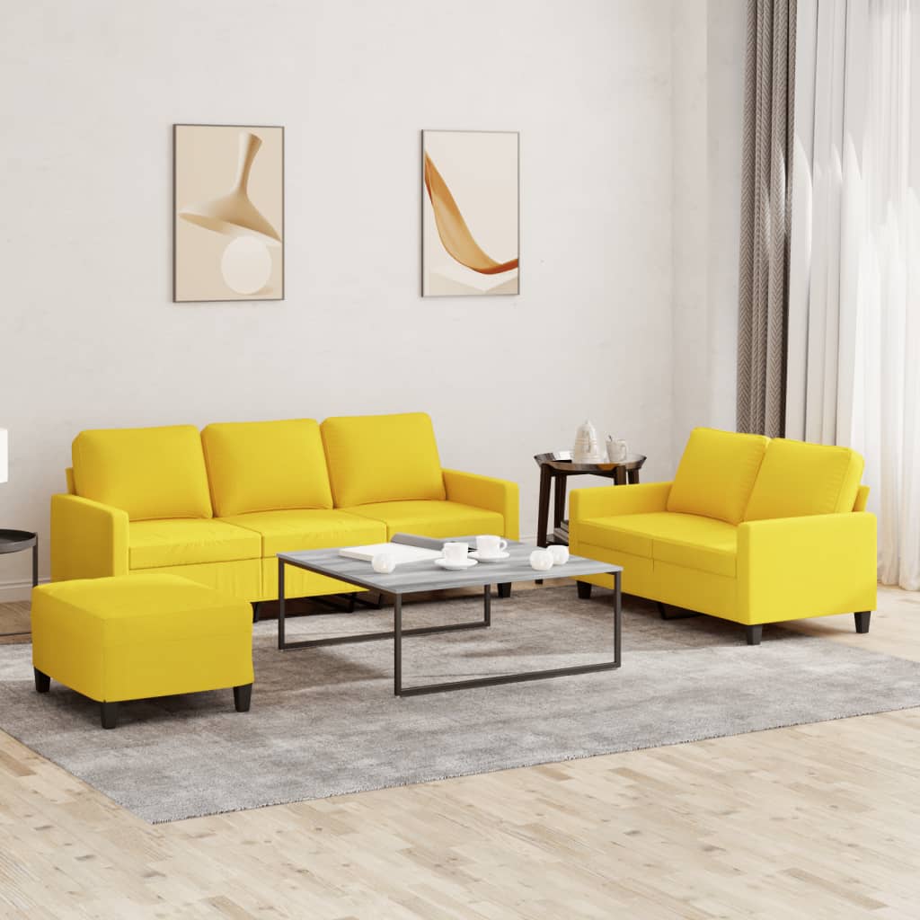 Ensemble de canapés 3 pcs avec coussins Jaune clair Tissu Canapés vidaXL   