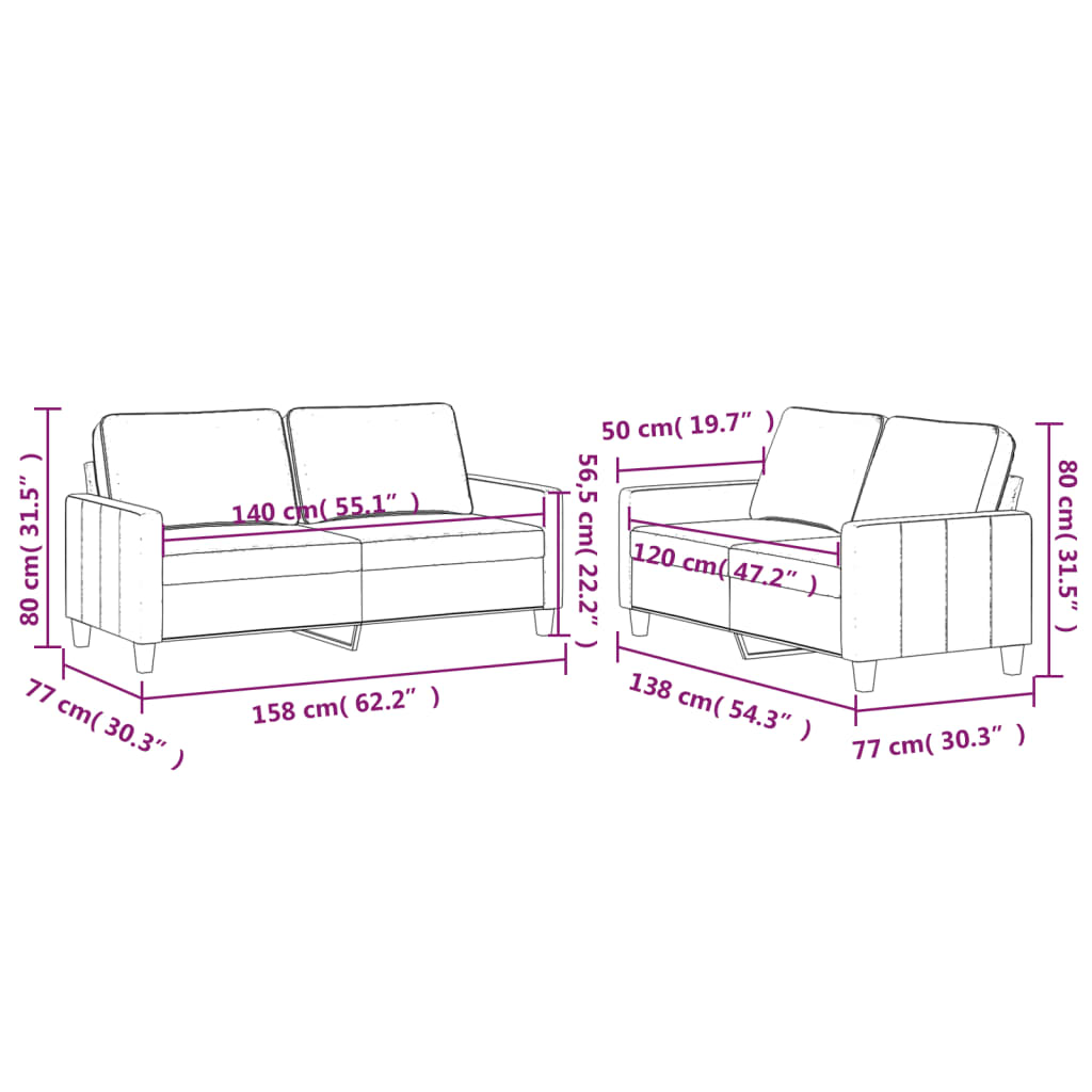 Ensemble de canapés 2 pcs avec coussins Gris clair Velours Canapés vidaXL   