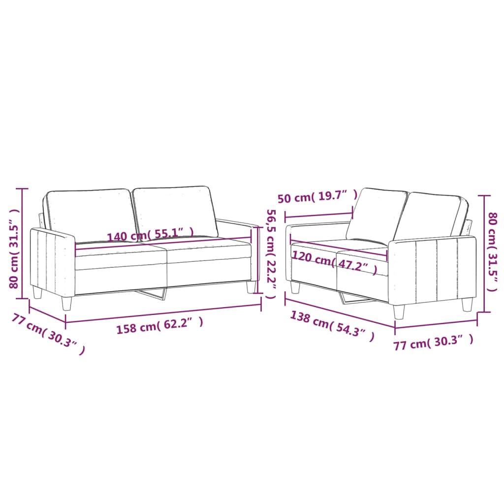 Ensemble de canapés 2 pcs avec coussins Gris foncé Velours Canapés vidaXL   