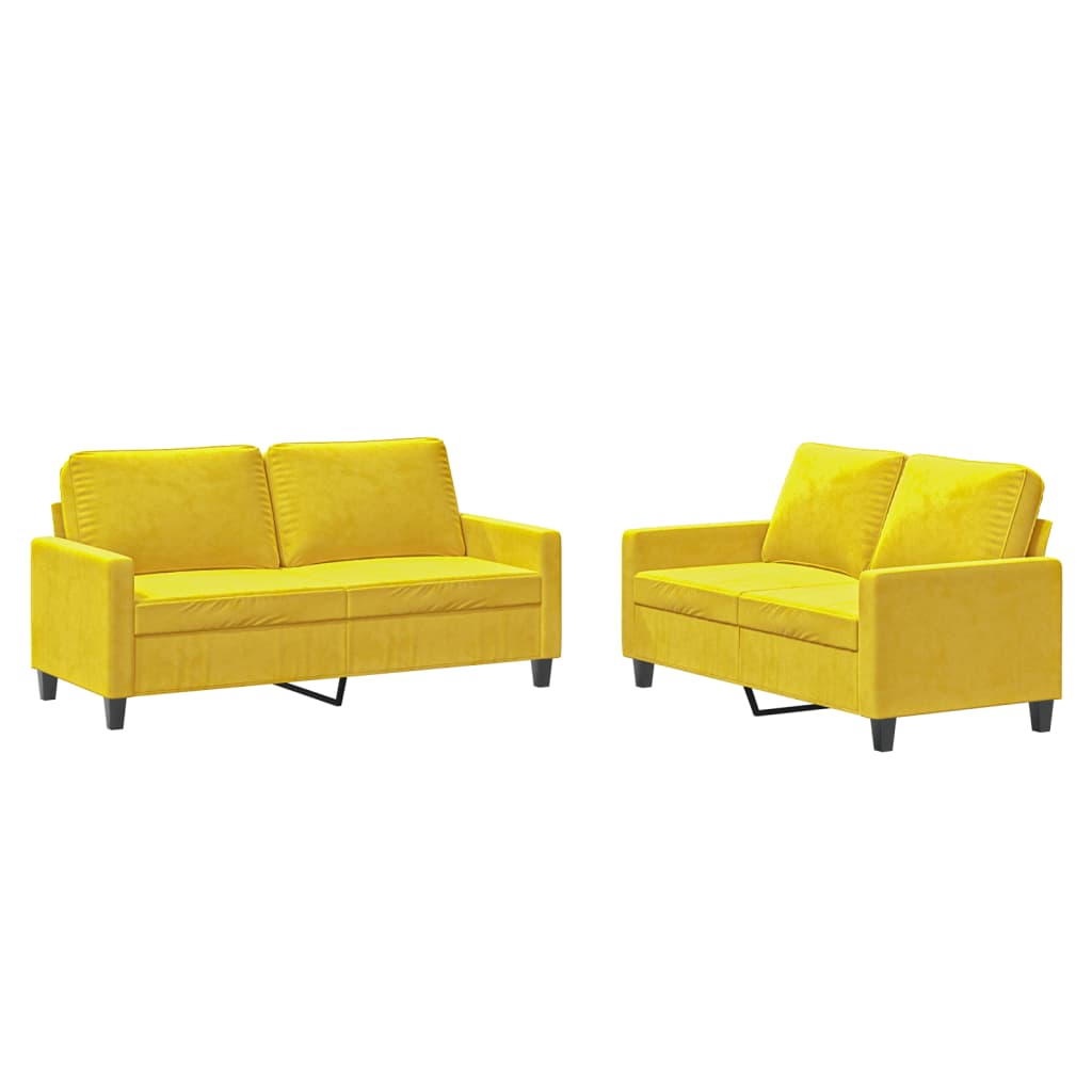 Ensemble de canapés 2 pcs avec coussins Jaune Velours Canapés vidaXL   