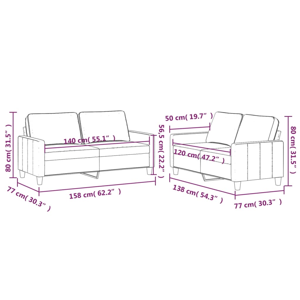 Ensemble de canapés 2 pcs avec coussins Marron Velours Canapés vidaXL   