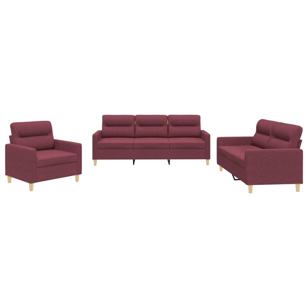 Ensemble de canapés 3 pcs avec coussins Rouge bordeaux Tissu Canapés vidaXL   