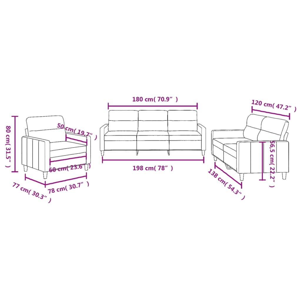 Ensemble de canapés 3 pcs avec coussins Taupe Tissu Canapés vidaXL   