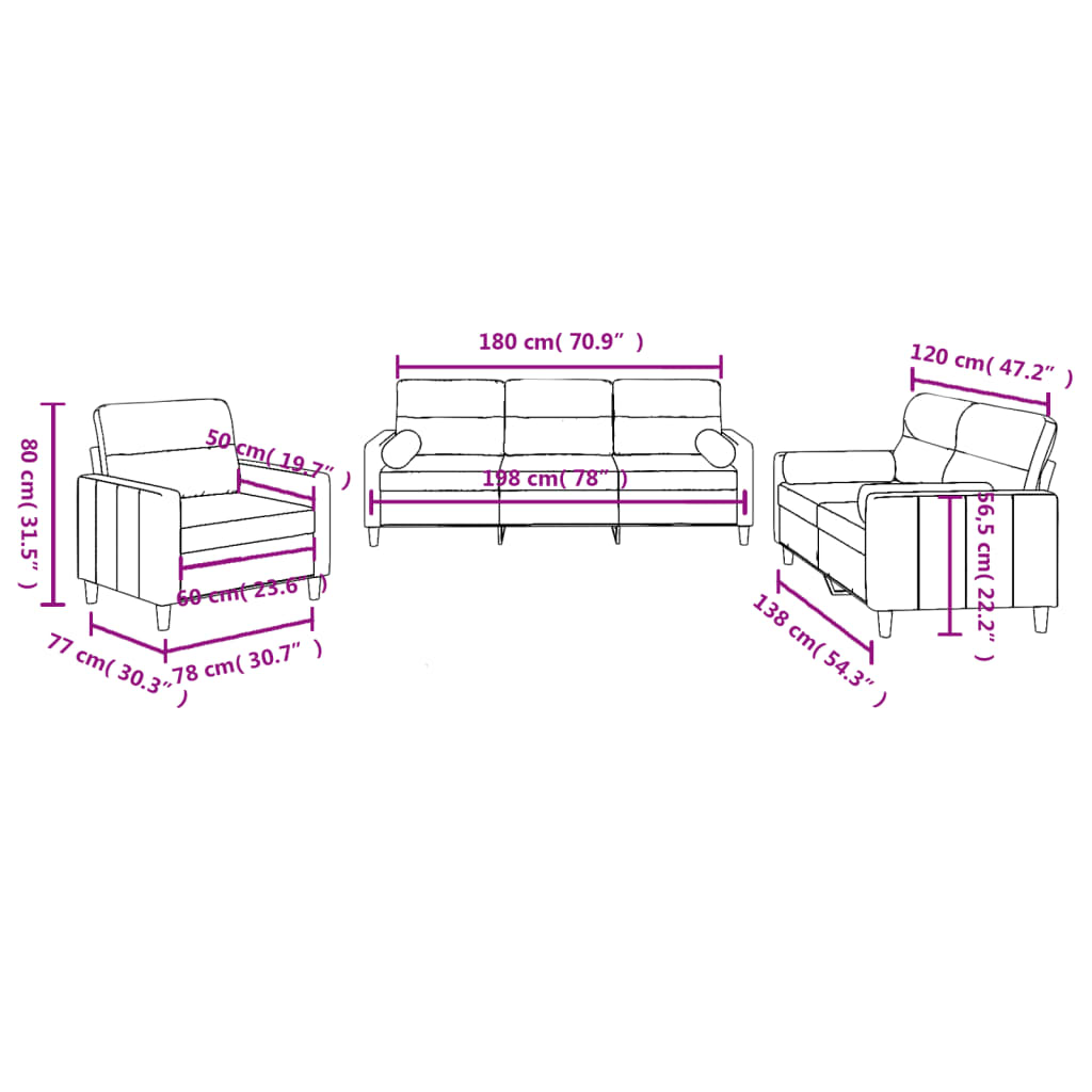 Ensemble de canapés 3 pcs avec coussins taupe tissu Canapés vidaXL   