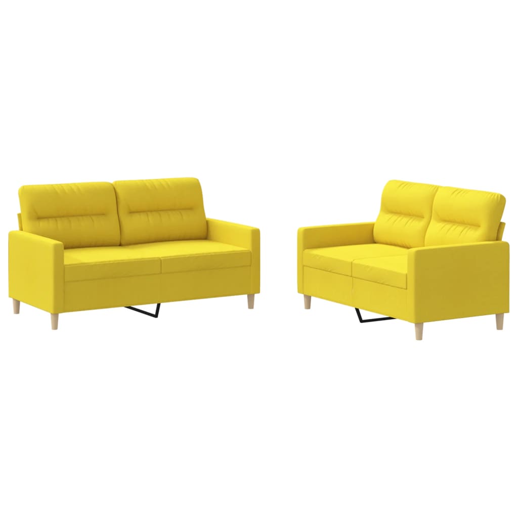 Ensemble de canapés 2 pcs avec coussins Jaune clair Tissu Canapés vidaXL   