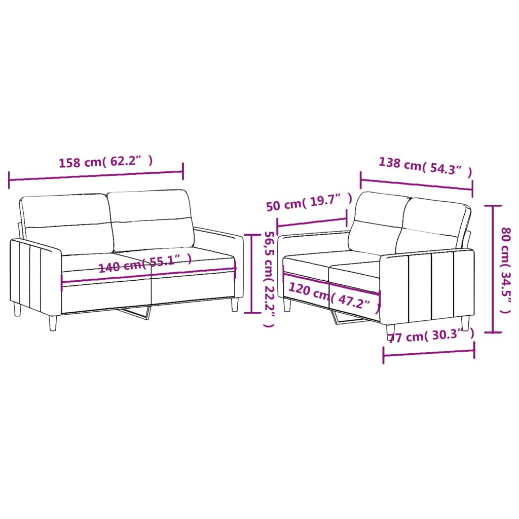 Ensemble de canapés 2 pcs avec coussins Jaune clair Tissu Canapés vidaXL   