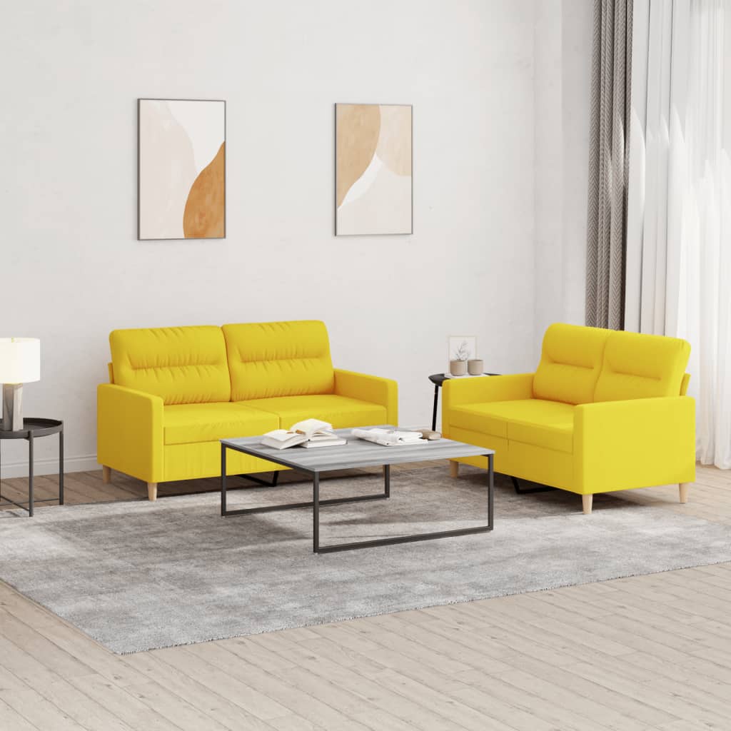 Ensemble de canapés 2 pcs avec coussins Jaune clair Tissu Canapés vidaXL   