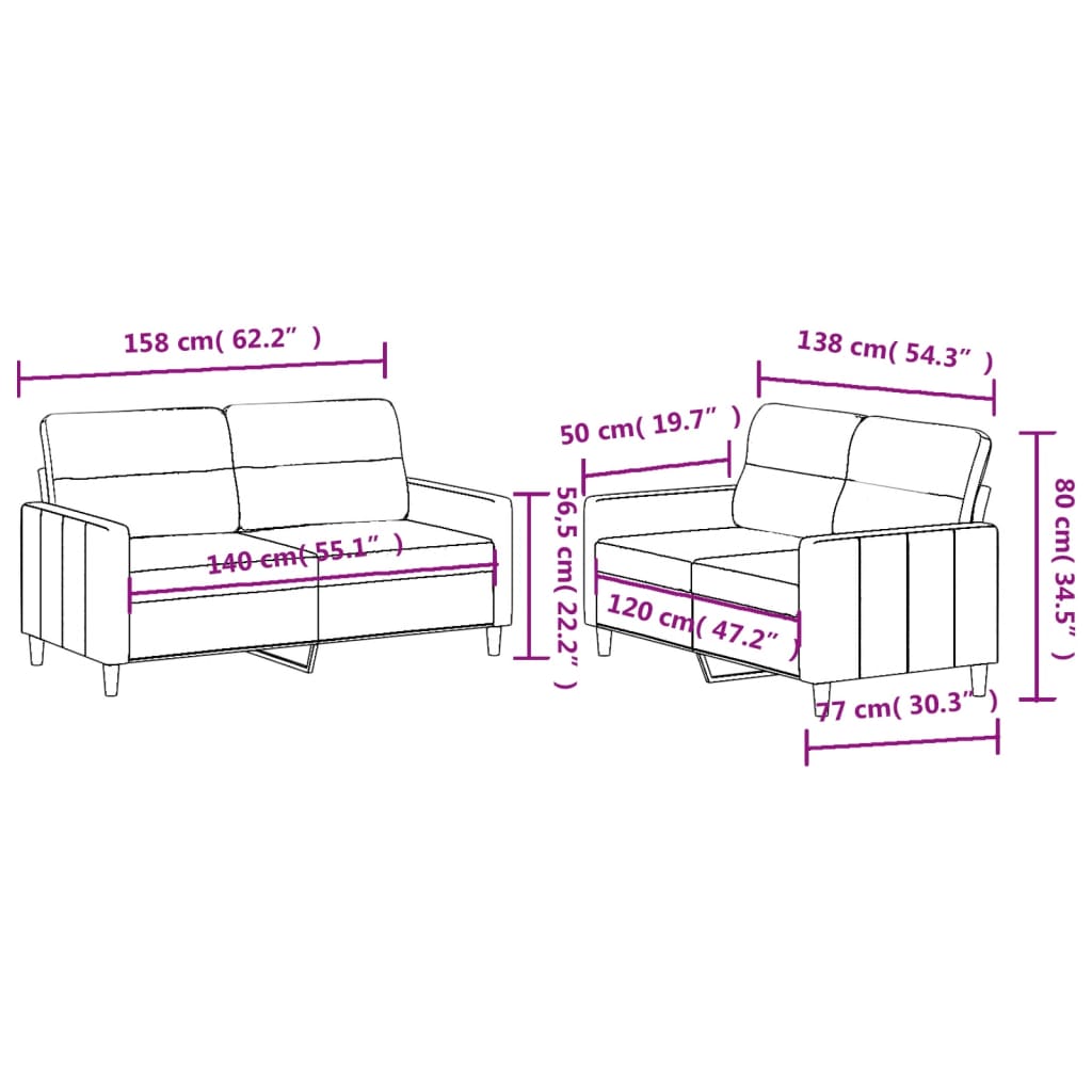 Ensemble de canapés 2 pcs avec coussins Rouge bordeaux Tissu Canapés vidaXL   