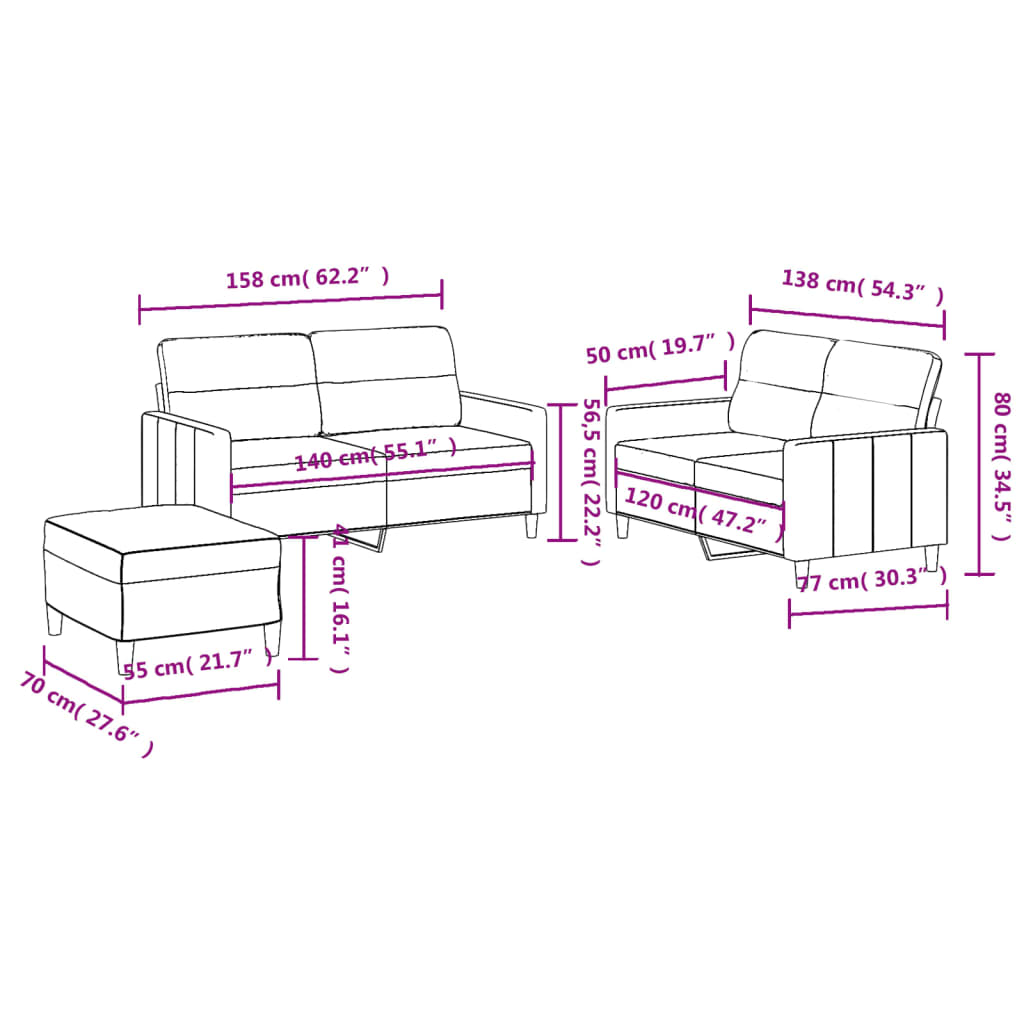 Ensemble de canapés 3 pcs avec coussins Jaune clair Tissu Canapés vidaXL   