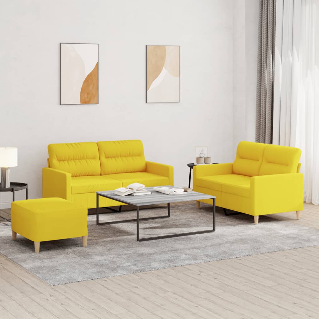 Ensemble de canapés 3 pcs avec coussins Jaune clair Tissu Canapés vidaXL   