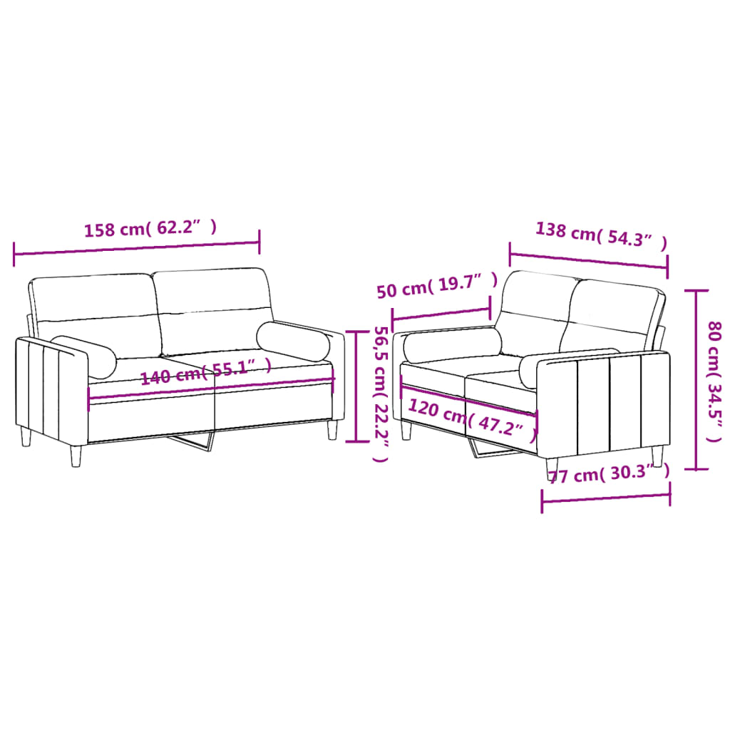 Ensemble de canapés 2 pcs coussins gris foncé tissu Canapés vidaXL   