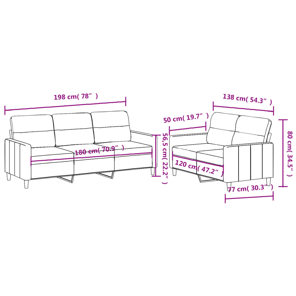 Ensemble de canapés 2 pcs avec coussins Gris foncé Tissu Canapés vidaXL   