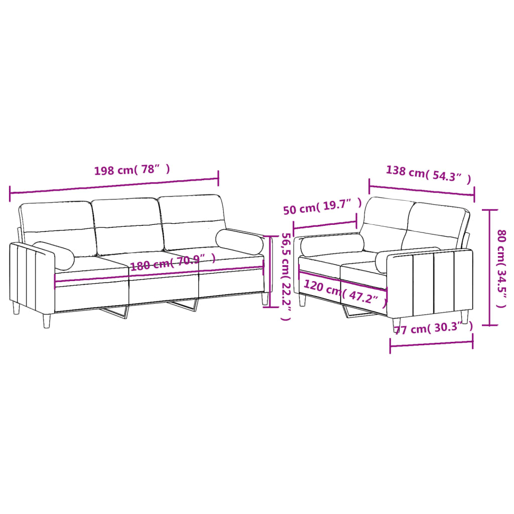 Ensemble de canapés 2 pcs coussins gris foncé tissu Canapés vidaXL   