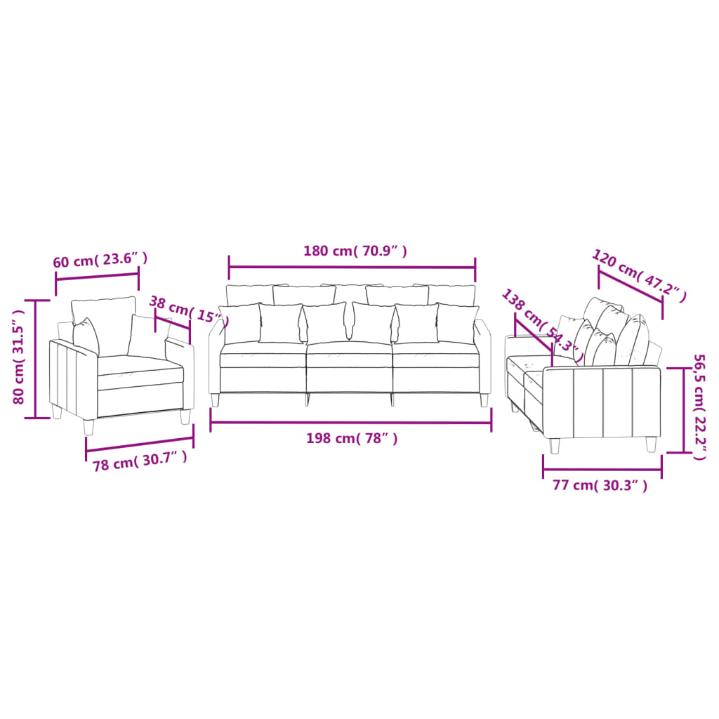 Ensemble de canapés 3 pcs coussins gris clair tissu Canapés vidaXL   