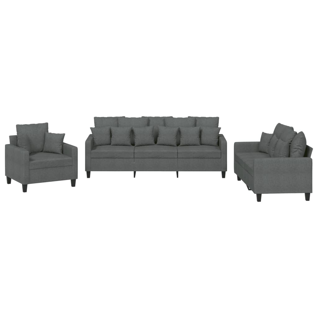 Ensemble de canapés 3 pcs coussins gris foncé tissu Canapés vidaXL   