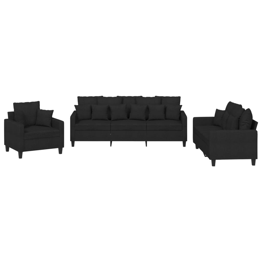 Ensemble de canapés 3 pcs avec coussins noir tissu Canapés vidaXL   