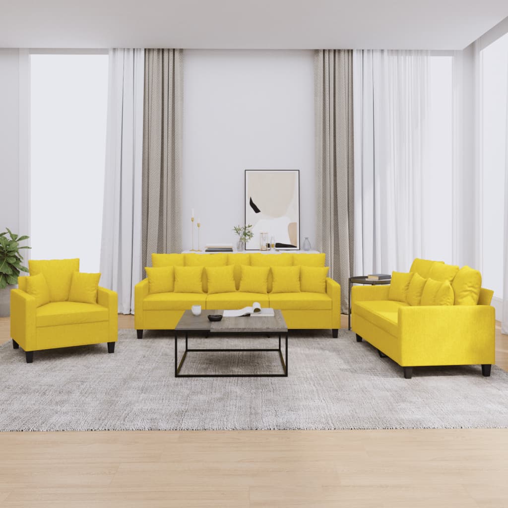 Ensemble de canapés 3 pcs avec coussins jaune clair tissu Canapés vidaXL   