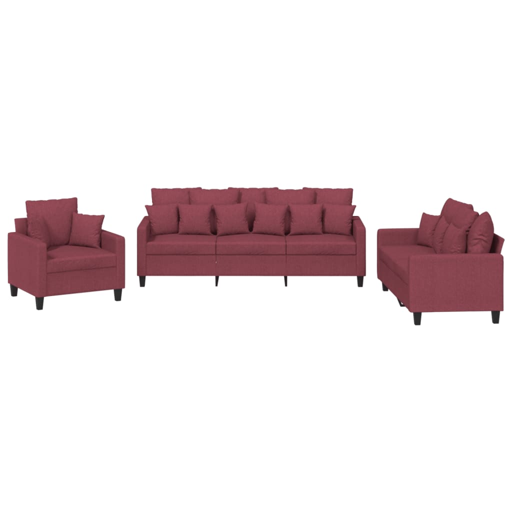 Ensemble de canapés 3 pcs avec coussins rouge bordeaux tissu Canapés vidaXL   