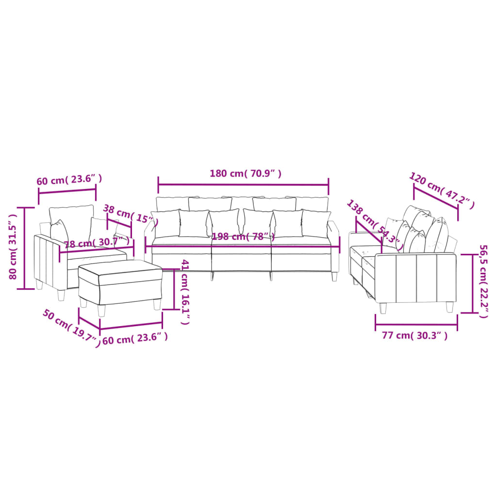 Ensemble de canapés 4 pcs avec coussins jaune clair tissu Canapés vidaXL   