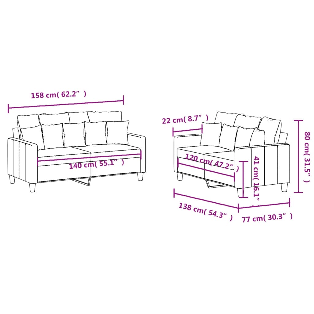 Ensemble de canapés 2 pcs avec coussins Gris clair Tissu Canapés vidaXL   