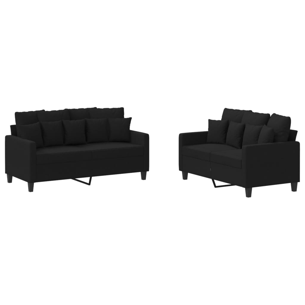 Ensemble de canapés 2 pcs avec coussins Noir Tissu Canapés vidaXL   