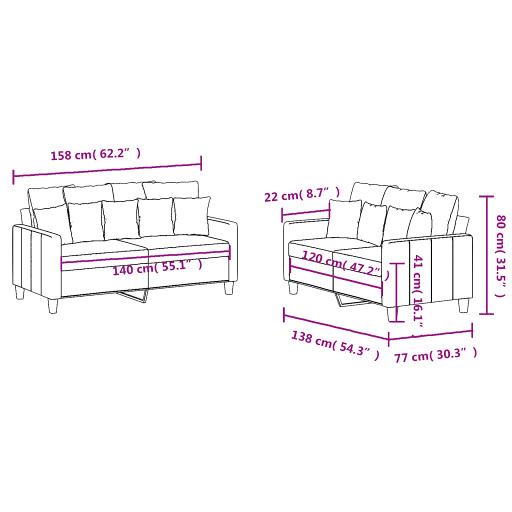 Ensemble de canapés 2 pcs avec coussins Jaune clair Tissu Canapés vidaXL   