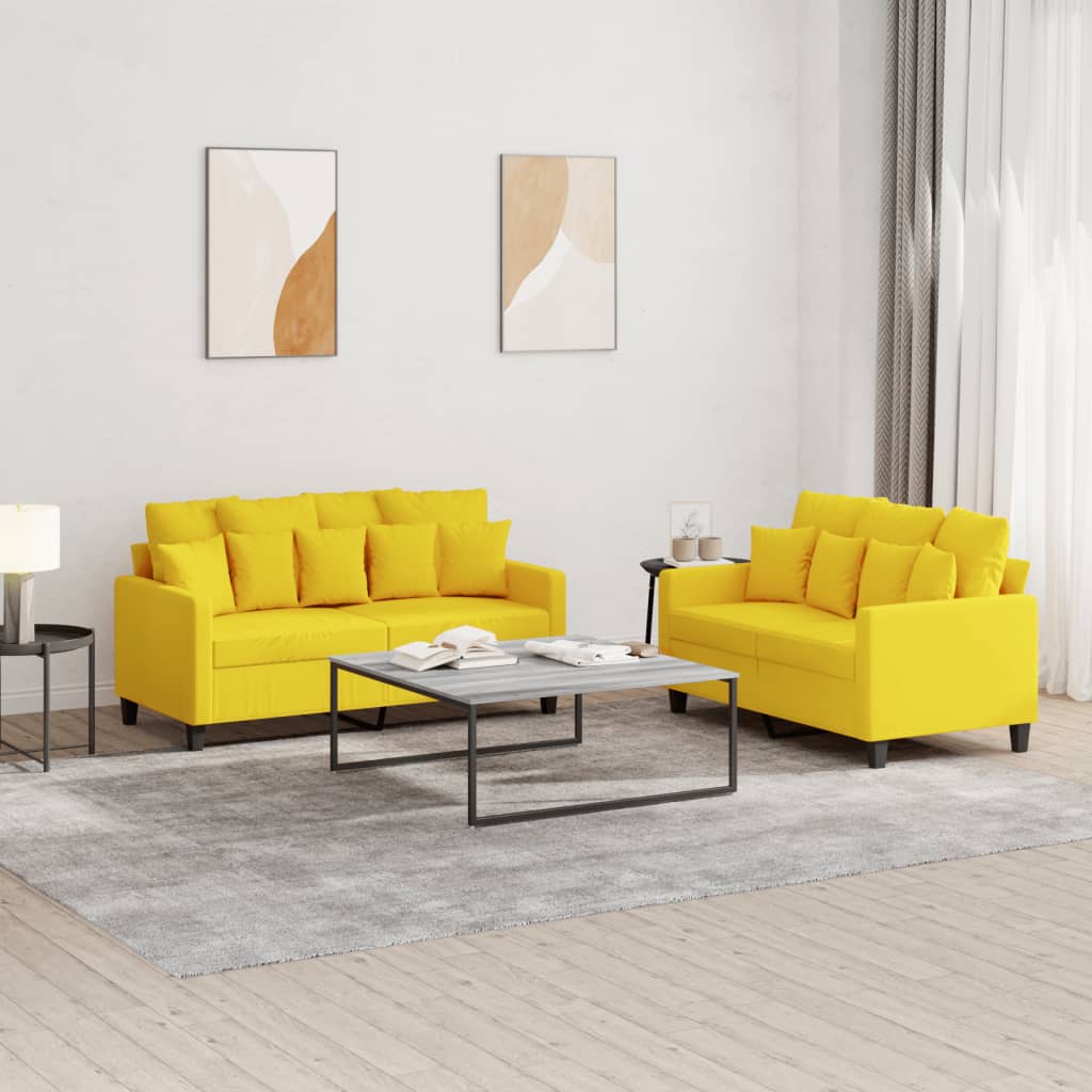 Ensemble de canapés 2 pcs avec coussins Jaune clair Tissu Canapés vidaXL   