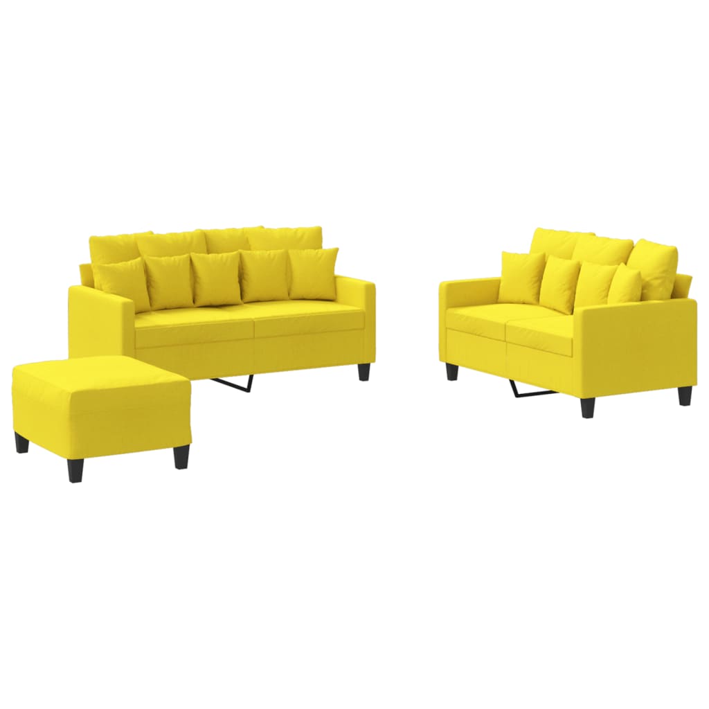 Ensemble de canapés 3 pcs avec coussins Jaune clair Tissu Canapés vidaXL   