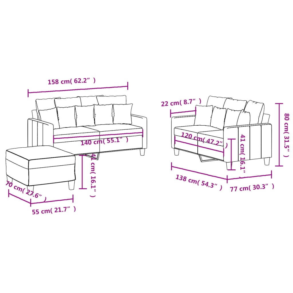 Ensemble de canapés 3 pcs avec coussins Jaune clair Tissu Canapés vidaXL   