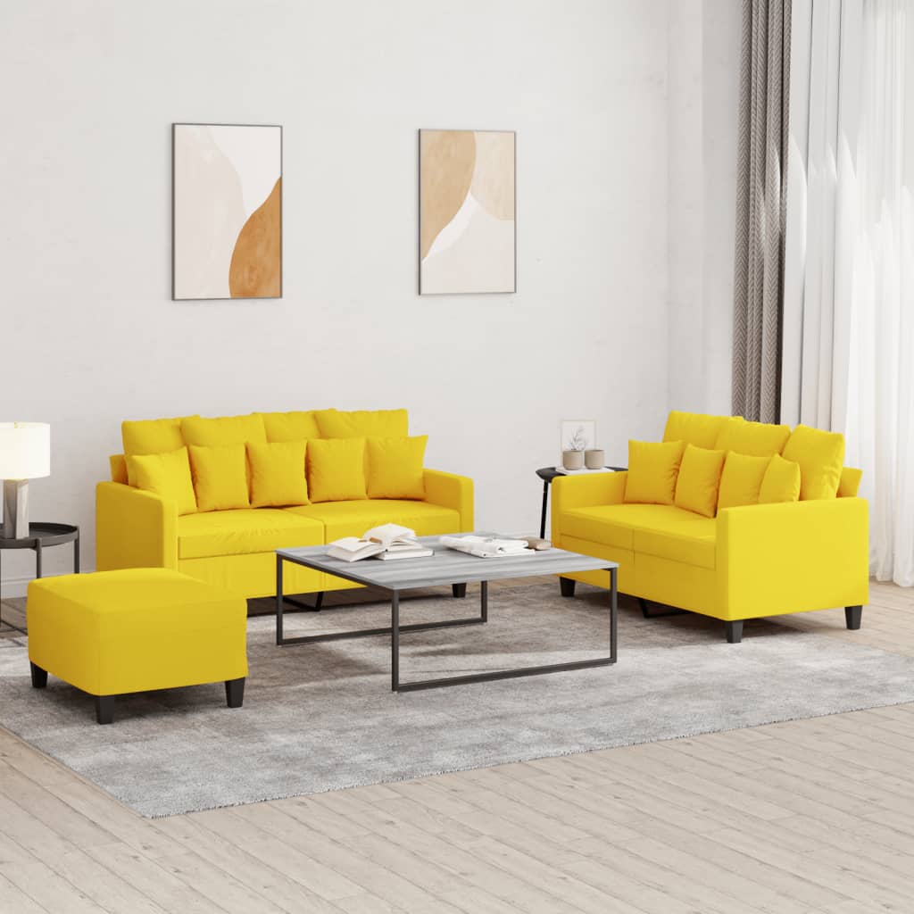 Ensemble de canapés 3 pcs avec coussins Jaune clair Tissu Canapés vidaXL   