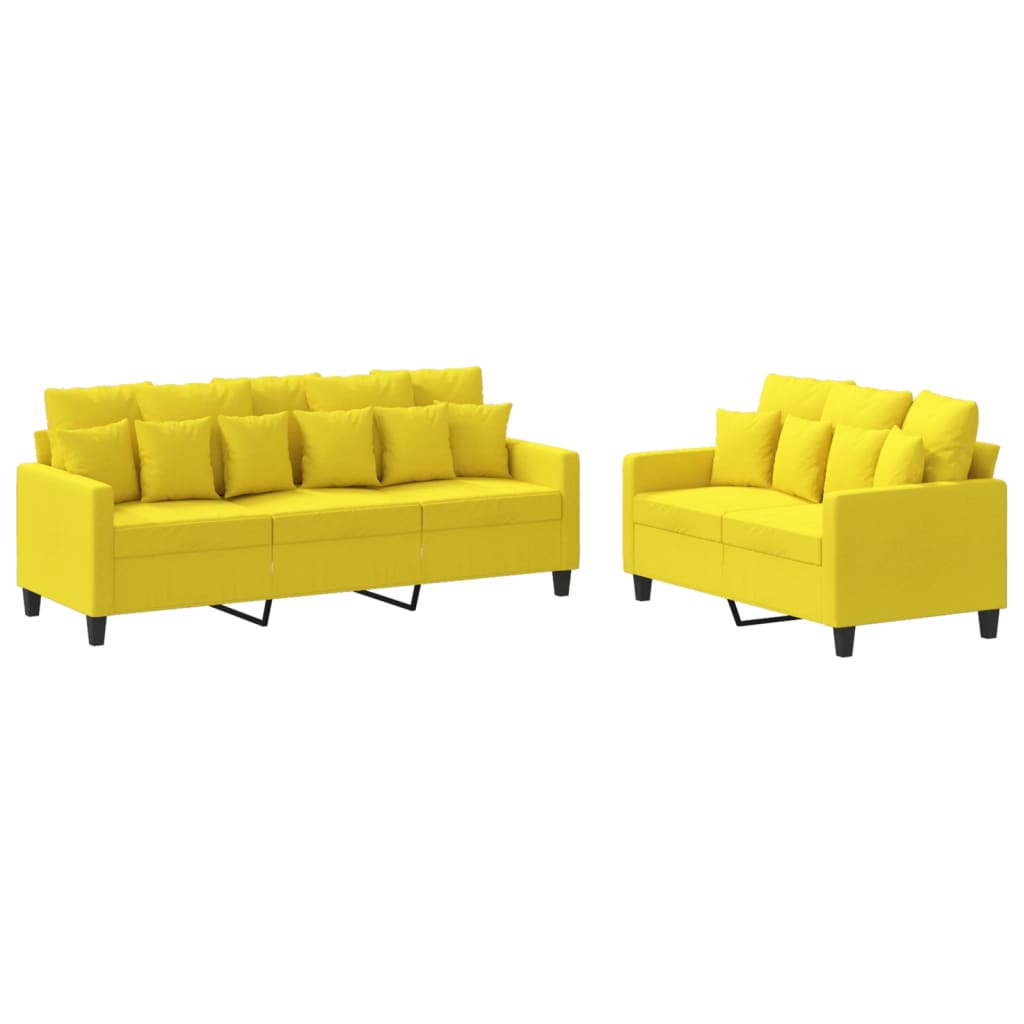 Ensemble de canapés 2 pcs avec coussins Jaune clair Tissu Canapés vidaXL   