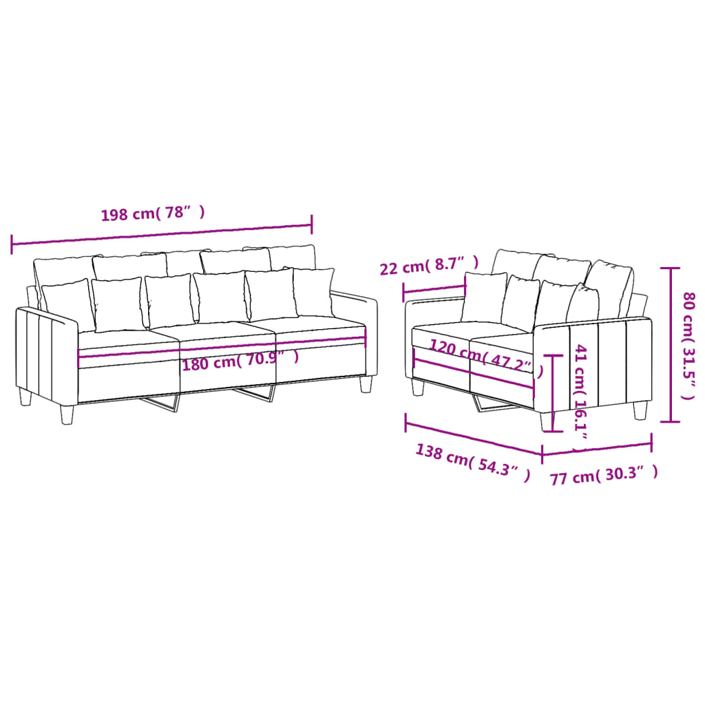 Ensemble de canapés 2 pcs avec coussins Jaune clair Tissu Canapés vidaXL   