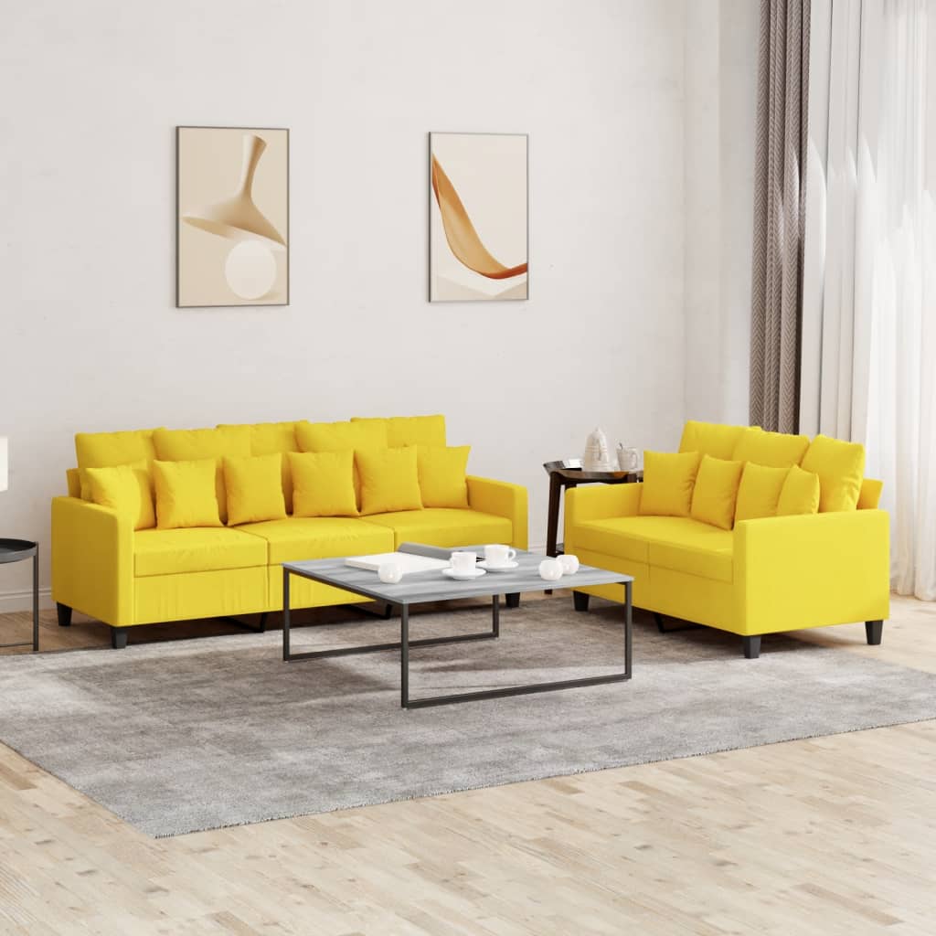 Ensemble de canapés 2 pcs avec coussins Jaune clair Tissu Canapés vidaXL   