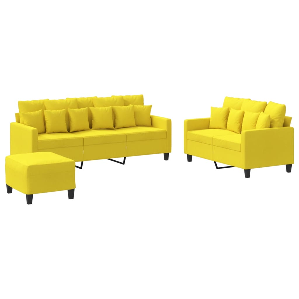 Ensemble de canapés 3 pcs avec coussins Jaune clair Tissu Canapés vidaXL   