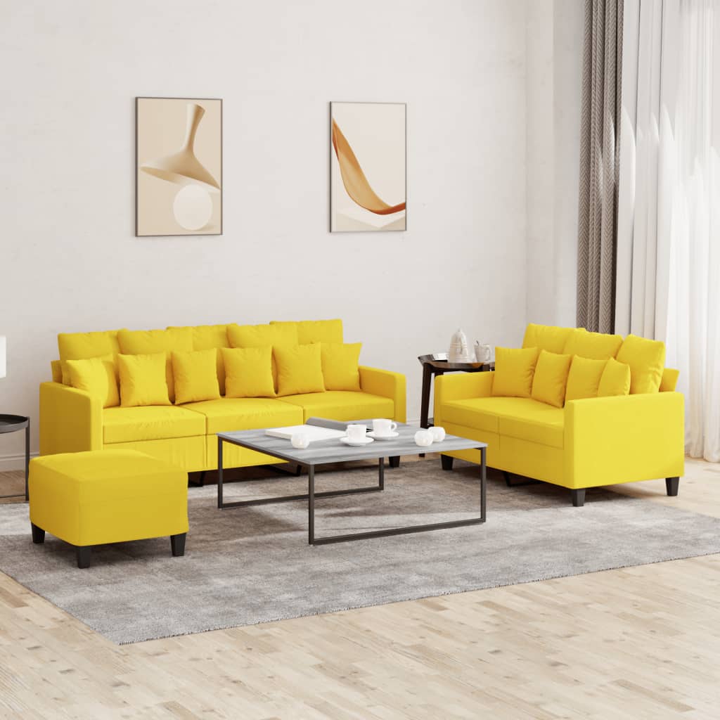 Ensemble de canapés 3 pcs avec coussins Jaune clair Tissu Canapés vidaXL   