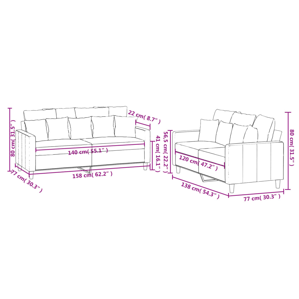 Ensemble de canapés 2 pcs avec coussins Noir Velours Canapés vidaXL   