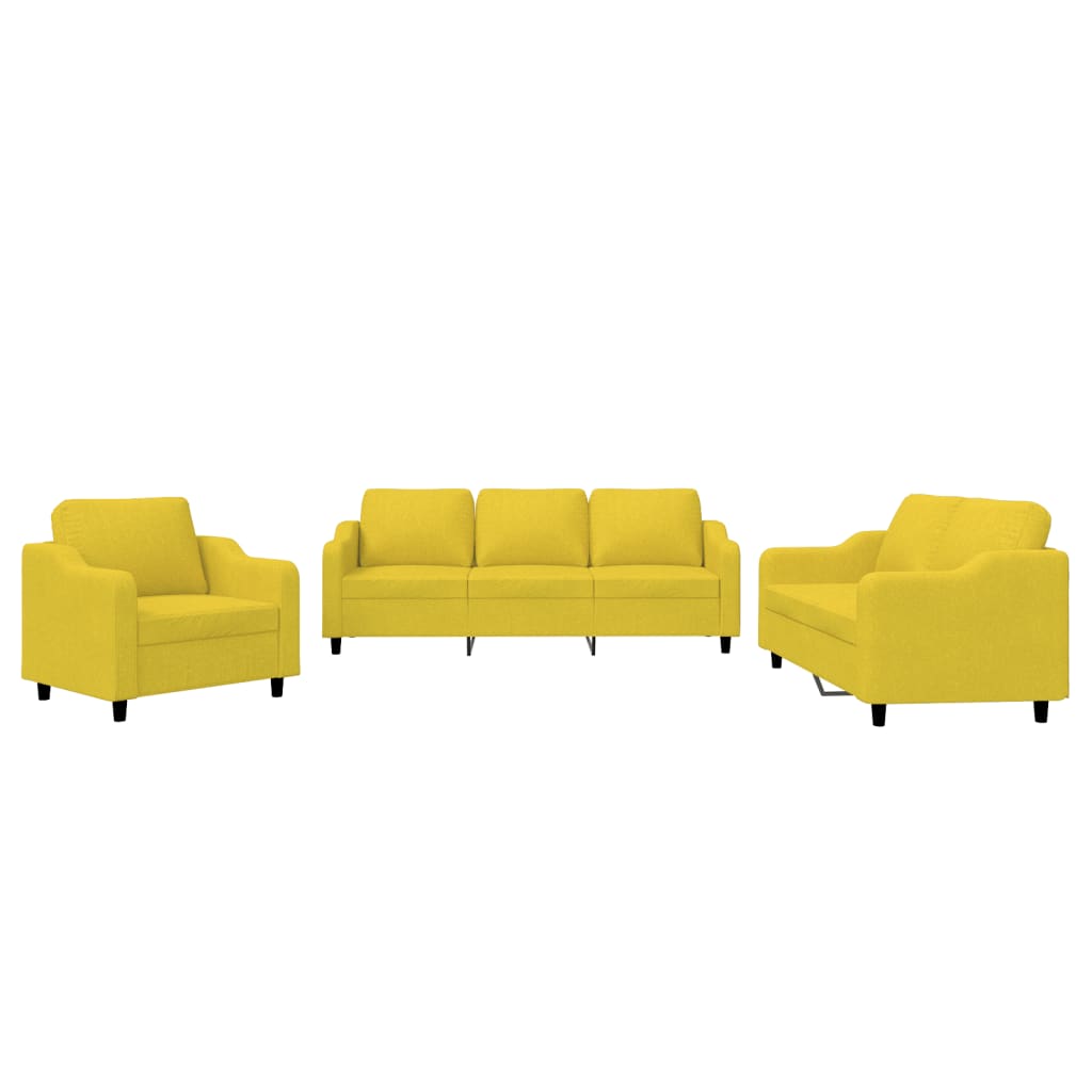 Ensemble de canapés 3 pcs avec coussins Jaune clair Tissu Canapés vidaXL   