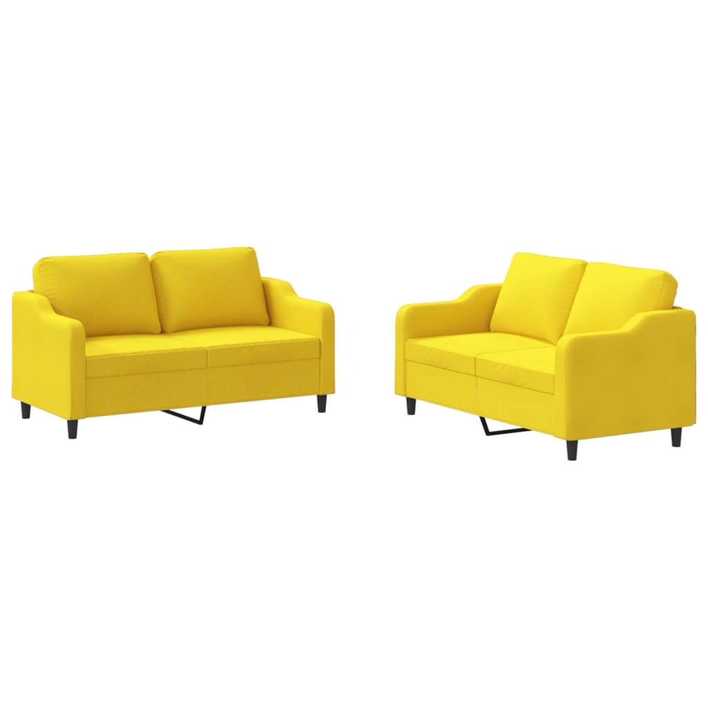 Ensemble de canapés 2 pcs avec coussins Jaune clair Tissu Canapés vidaXL   