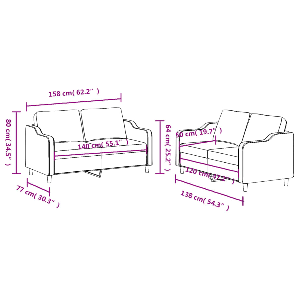 Ensemble de canapés 2 pcs avec coussins Jaune clair Tissu Canapés vidaXL   