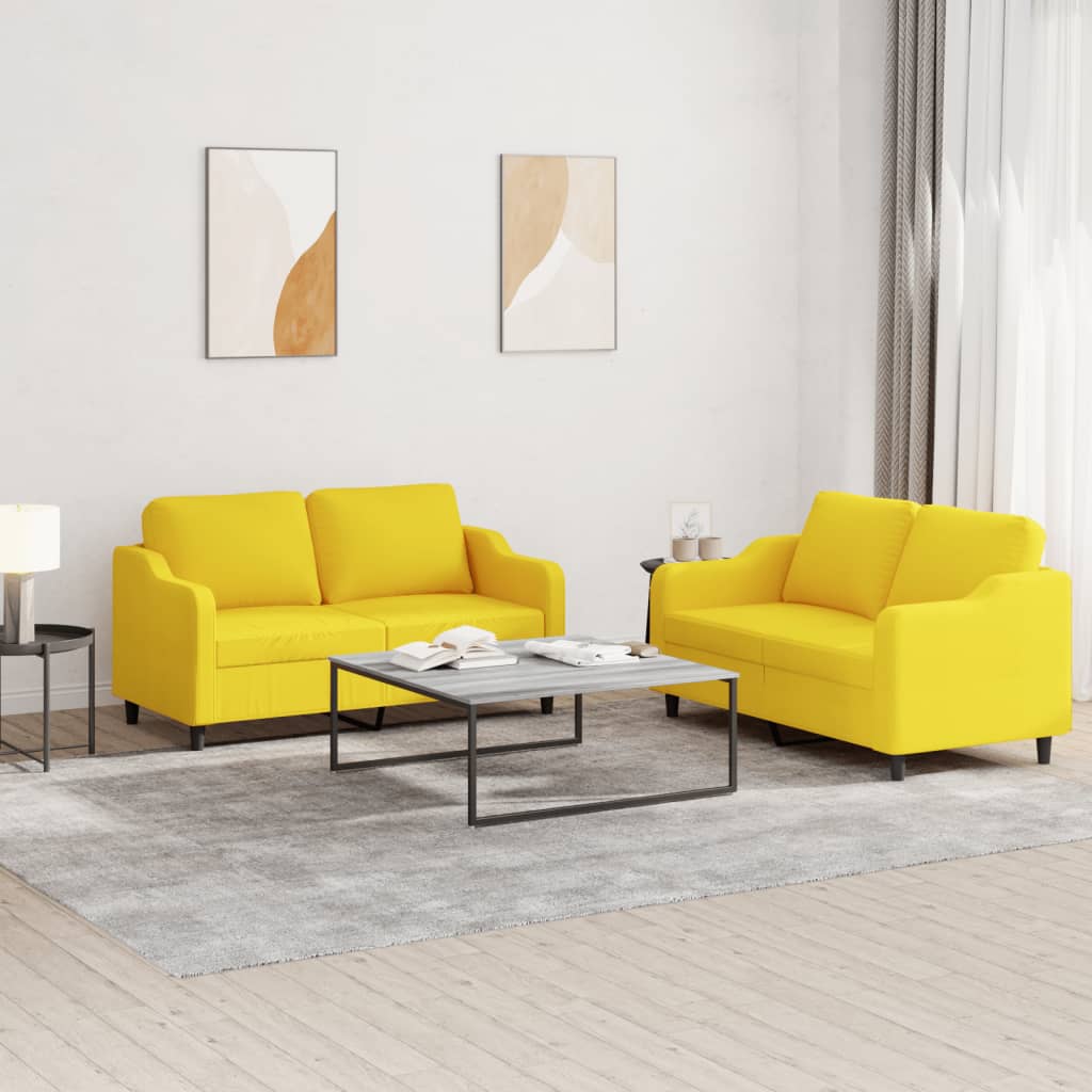 Ensemble de canapés 2 pcs avec coussins Jaune clair Tissu Canapés vidaXL   