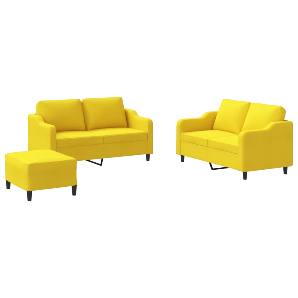 Ensemble de canapés 3 pcs avec coussins Jaune clair Tissu Canapés vidaXL   