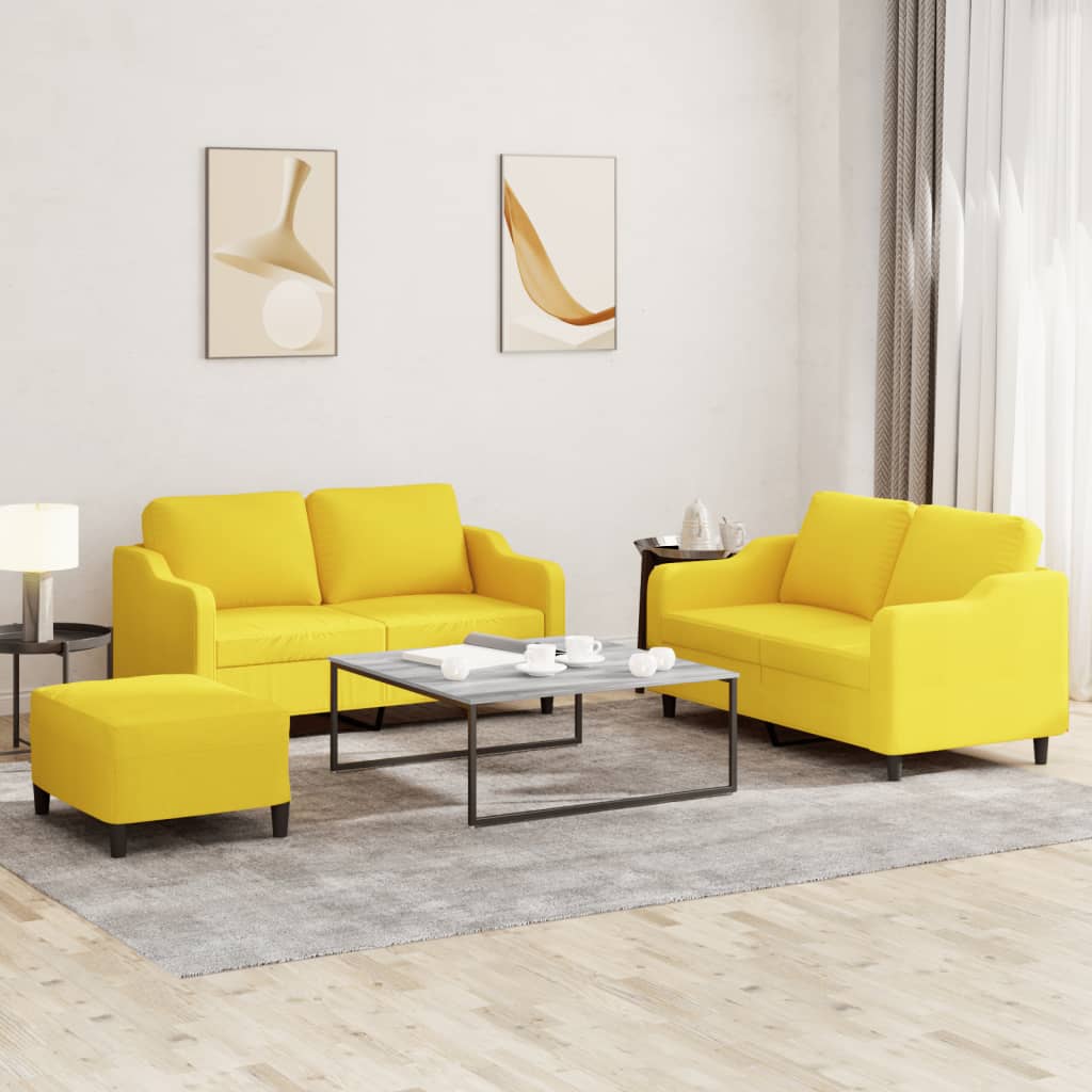 Ensemble de canapés 3 pcs avec coussins Jaune clair Tissu Canapés vidaXL   