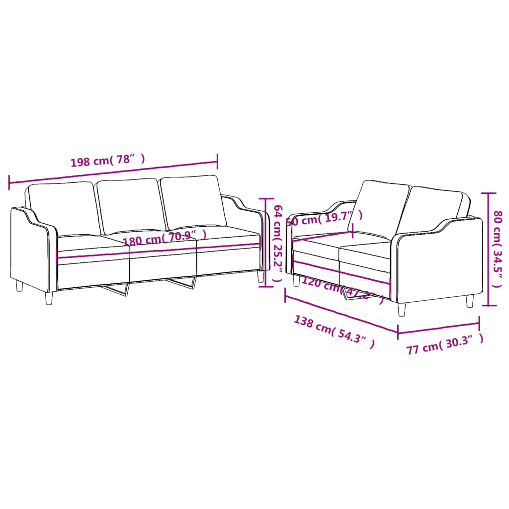 Ensemble de canapés 2 pcs avec coussins Gris clair Tissu Canapés vidaXL   