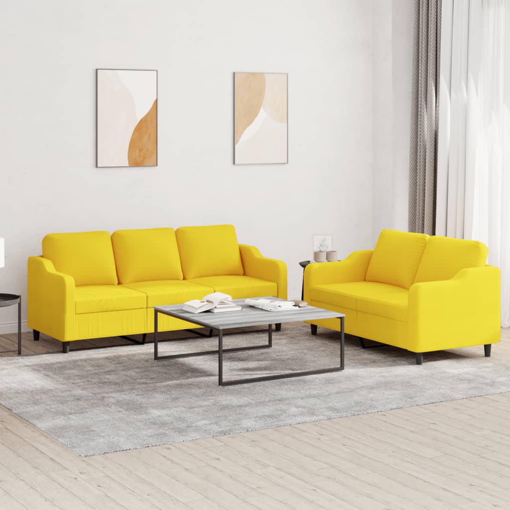 Ensemble de canapés 2 pcs avec coussins Jaune clair Tissu Canapés vidaXL   